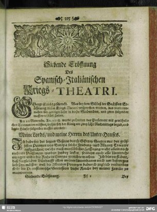 Siebende Eröffnung Des Spanisch-Italiänischen Kriegs-Theatri