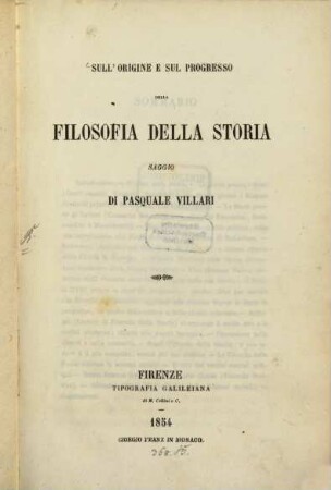 Sull'origine e sul progresso della filosofia della storia