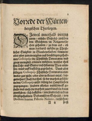 Vorrede der Würtenbergischen Theologen.