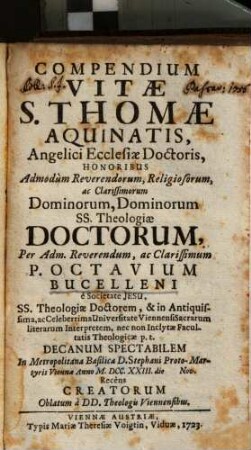 Compendium vitae S. Thomae Aquinatis, angelici ecclesiae doctoris