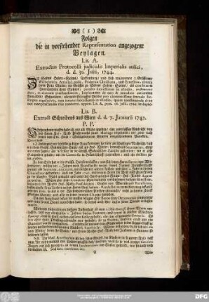 Lit. A. Extractus Protocolli iudicialis Imperialis aulici, d. d. 30. Iulii, 1744.