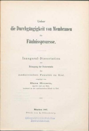 Ueber die Durchgängigkeit von Membranen für Fäulnissprozesse