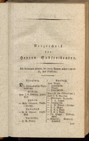 Verzeichniß der Herren Subscribenten.