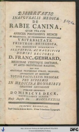 Dissertatio Inavgvralis Medica De Rabie Canina