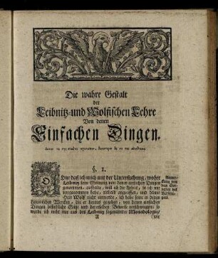 Die wahre Gestalt der Leibnitz- und Wolfischen Lehre von denen Einfachen Dingen.