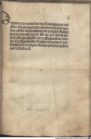 Ordnung des Kammergerichts auf dem Reichstag zu Worms 1495 beschlossen