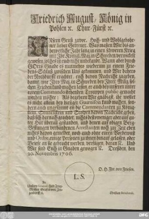 Friedrich August, König in Pohlen [et]c. Chur-Fürst [et]c.