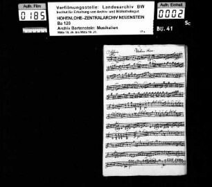Eisenmann: Sinfonia in F: / à / Violino Primo / Violino Secondo / Alto Viola / Due Flauti / Due Corni / Violone / Del. Sig. Eissemann; Ms.ca. 1780.