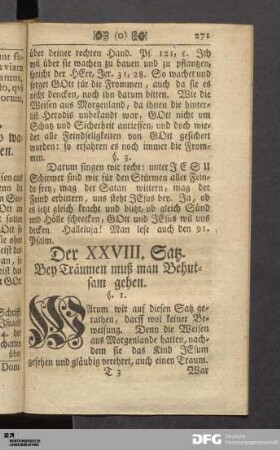 Der XXVIII. Satz: Bey Traeumen muß man Behutsam gehen