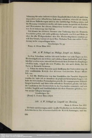 August Wilhelm von Schlegel an Philipp Joseph von Rehfues, Bonn, 25.03.1831