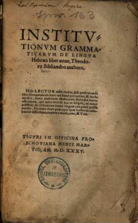Institutiones grammaticae de lingua Hebraea : liber unus