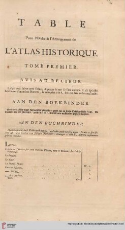Table pour l'ordre & l'arrangement de l'atlas historique