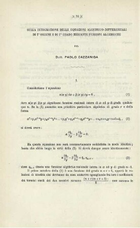 Sulla integrazione delle equazioni algebrico-differenziali di 1° grado mediante funzioni algebriche.