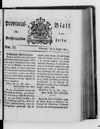 Num. 32, Ausgabe vom 8. August 1821
