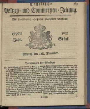 50tes Stueck, Montag den 11ten December 1797