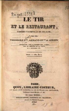 Le tir et le restawant : Comédie-vaudeville en 1 acte