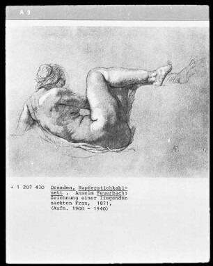 Zeichnung einer liegenden nackten Frau
