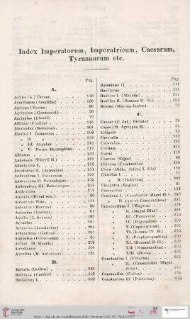 Index Imperatorum, Imperatricum, Caesarum, Tyrannorum etc.