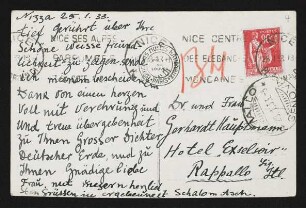 Brief von Sholem Asch an Gerhart Hauptmann und Margarete Hauptmann