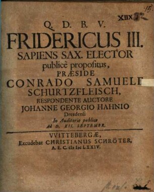 Fridericus III. Sapiens Sax. Elector
