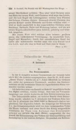 220-222 Talmudische Studien : XI. Das Deuteronomium