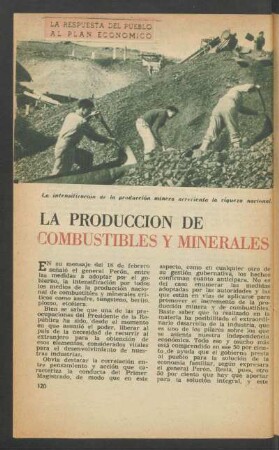 La producción de combustibles y minerales : La respuesta del pueblo al Plan Económico