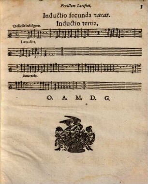 THEATRUM SOLITUDINIS ASCETICAE, SIVE DOCTRINAE MORALES PER CONSIDERATIONES MELODICAS Ad Normam sacrorum Exercitiorum S. P. IGNATII Compositae, & in Alma Sodalitate B. V. MARIAE ab Angelo salutatae Monachij Per Verni Jejunij Dies Dominicas Horis pomeridianis in Theatro exhibitae Nunc ad plurium utilitatem in Lucem datae. à P. FRANCISCO LANG Soc. JESU ejusdem Sodalitatis pro tempore PRAESIDE, Et in Modulos reductae ab artis Musicae Magistris, quorum Nomina sequens folium ostendit. Cum facultate Superiorum. Venales prostant apud Joannem Hibler Bibliopolam Monachij, [13]. [Tromba secunda]