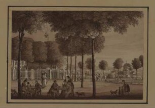 Ansicht zum Linkschen Bad zu Dresden, sepiagetönte Umrissradierung, um 1821 : Zingg, Adrian : Das Linksche Bad zu Dresden / [gefertigt von Adrian Zingg?]. - [S.l.] , [ca. 1821]. - 1 Kunstbl. : sepiagetönte Umrißradierung ; 15 x 10 cm