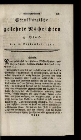 73. Stück, den 11. September, 1784.