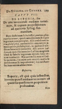 Capvt VIII. De Evporia, seu De arte inveniendi medium terminum, & copiam propositionum ad quemvis Syllog. formandum.