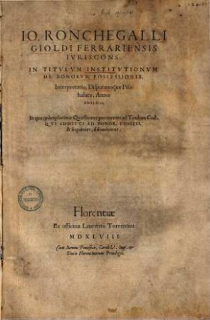 In titulum institutionum de bonorum possessionibus interpretatio