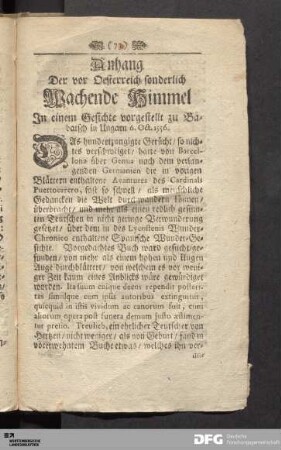Anhang. Der vor Oesterreich sonderlich Wachende Himmel