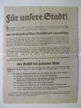 Wahlflugblatt der Deutschen Demokratischen Partei zur Stadtverordnetenwahl in Leipzig 1921
