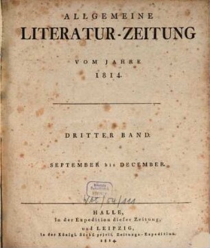 Allgemeine Literatur-Zeitung : ALZ ; auf das Jahr .... 1814, 3