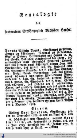 Genealogie des souverainen Großherzoglich Badenschen Hauses
