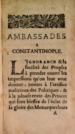 Ambassadés auprès du Grand Seigneur (à Constantinople) ...