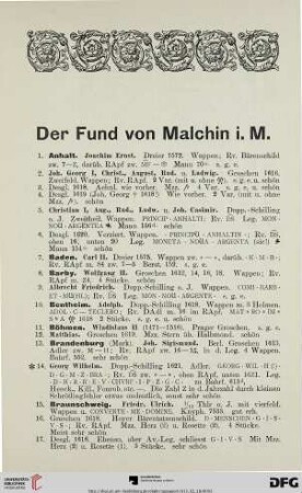Der Fund von Malchin i. M. (Nr. 1-491)