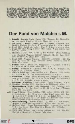 Der Fund von Malchin i. M. (Nr. 1-491)
