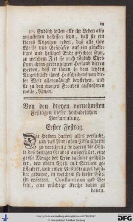 Von den dreyen vornehmsten Festtagen dieser hochadelichen Versammlung.