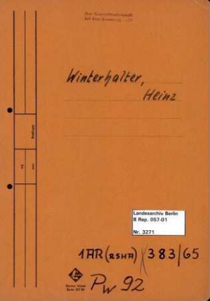 Personenheft Heinz Winterhalter (*01.04.1908), SS-Obersturmführer