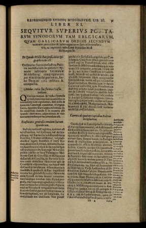 Liber XI. / Sequitur Superius Politarum Synodorum Tam Belgicarum, Quam Gallicarum Ordine Secundum ...
