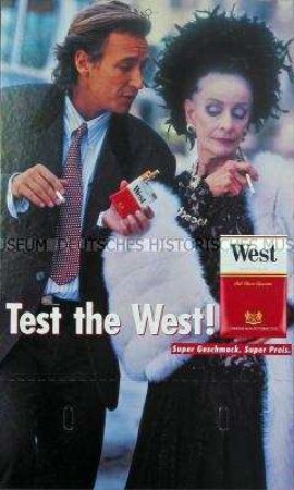 Werbeschild/Werbeaufsteller (doppelseitig) für "West Big Box und West"-Zigaretten