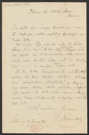 Brief an B. Schott's Söhne : 13.01.1882