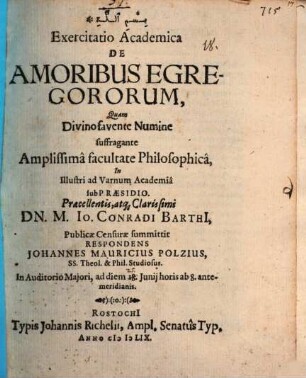 Exercitatio acad. de amoribus egregororum