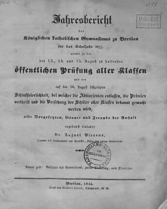 2. Abth.: Beiträge zur Geschichte des Gymnasiums