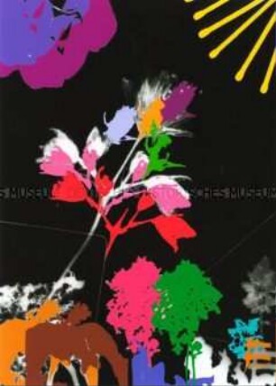 Buntes, digitales Fotogramm mit einer Blüte (Altersgruppe NL)