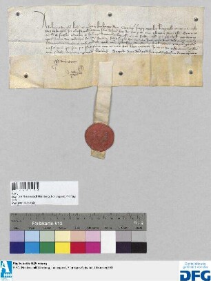 Anthonius Herzog von Lothringen, Brabant und Limburg nimmt von der Stadt Nürnberg das alljährlich zu entrichtende Jus in Empfang und bekräftigt die alten Handelsprivilegien der Nürnberger Kaufleute.