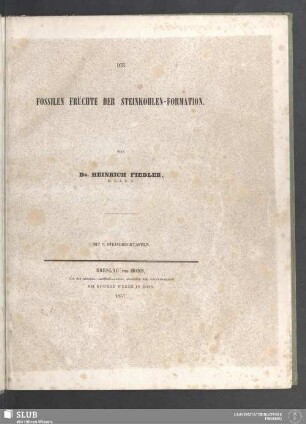 Die fossilen Früchte der Steinkohlen-Formation : mit 8 Steindrucktafeln; bei der Akademie eingegangen den 20. Januar 1857