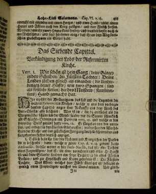 Das Siebende Capittel. Verkündigung des Lobs der Reformirten Kirche.