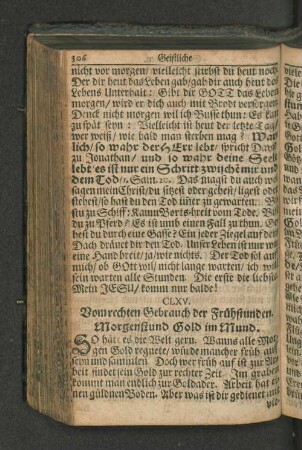 CLXV. Vom rechten Gebrauch der Frühstunden. Morgenstund Gold im Mund.